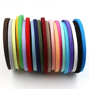 100% Cotton Herringbone Pattern Collar Binding Tape Natural White Webbing with Plain Black Piping 1cm Strap