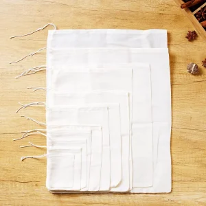 2.4×3 3×4 4×4.7 4×6 5×6.3 6×8 7×8 8x10inch Reusable Cotton Filter Bags with Drawstring for Spice Bath Flower Tea Custom Size