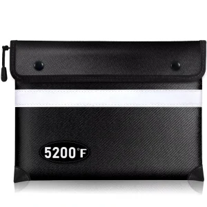 5200F Fireproof Document Bag Heat Insulated Reflective Strip Fast Find Water Resistant Money Bag Silicon Material Black