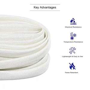 600Deg.C Braided Fiberglass Sleeve High Temperature Chemical Glass Fiber Tube Fiberglass Sleeving Black White Rolls