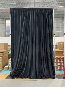 70.Custom Wave Fireproof Stage Curtains Modern Pleated Design Heavy Velvet Fabric 100% Polyester High Shading (70%-90%) ASTM E84