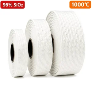 96% SiO2 High Silica Fiberglass Braided Sleeve 1000°C Hydraulic Hose & Cable Fire Protection Custom Length