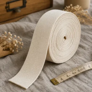 Beige Twill Tape Ribbon Bias Binding Shrink-Resistant Cotton Herringbone Tape for Gift Packing