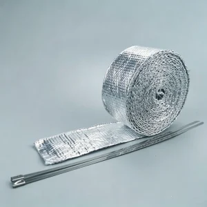 Double Sided Aluminum Foil Fiberglass Heat Wrap with Stainless Ties for Car Exhaust Pipe Insulation