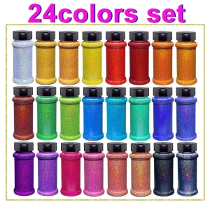 Glitter Powder Holographic Glitter 24 Colors Set for Tumblers Arts and Craft Decoration and Hand Make Work Gifts Shaker Packing