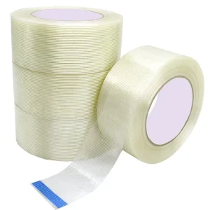 High Quality Transparent Fiberglass Tape 5cm Width PET Silicone Non Residue Anti Stretch Bundling Striped Fiber Tape