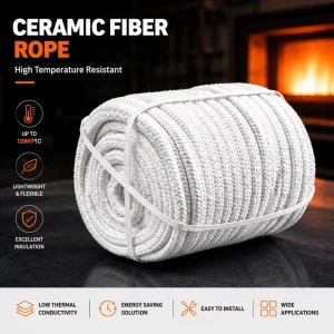 High Temperature Ceramic Fiber Rope Braided Sealing Rope with Stainless Steel Wire for Kiln Door Gasket