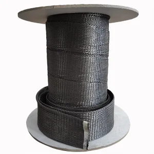 High-Temperature Insulating 12k Carbon Fiber Woven Sleeve +45 Weave 600V Rated Braided Insulation Sleeving HCF-70 Black