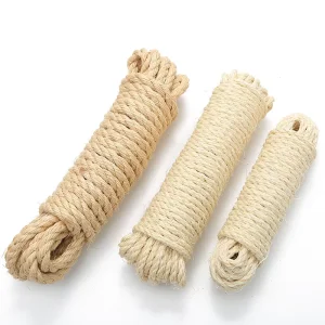 Natural Twisted Sisal Rope 3 Strands Flexible Eco-Friendly Biodegradable 5-8mm Diameter for Pet Toys Packaging