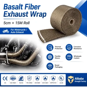 OEM 5cm * 15M Basalt Fiber Exhaust Wrap Tape Heat Resistant for Automotive Exhaust Pipe