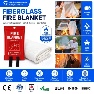 OEM Retail Pack Fiberglass Fire Blanket For Kitchen Home Emergency Fire Protection