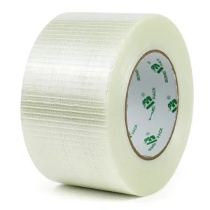 PET Fiber Reinforced Packing Tape 3 Inch Wide Clear Heavy Duty Bi Directional Filament Strapping Weatherproof
