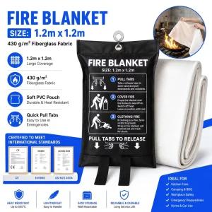 Private Label Fire Blanket 1.2*1.2m 430gsm Fiberglass PVC Soft Bag for Kitchen Emergency Kits Custom Branding