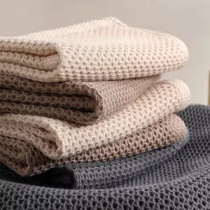 Pure Cotton Knitted Honeycomb Antimicrobial Quick Dry Eco Friendly Kitchen Towel Set Easy Clean Waffle Rectangle Hook