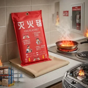 Quick Operation Flame Retardant Fiberglass Fire Blanket 0.45mm Thickness for Kitchen Grease Fire Household Fire Emergency