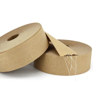 Reinforced Water Activated Kraft Tape Custom Logo Printed Gummed Paper Heavy Duty Fiberglass Filament Sealing Rolls