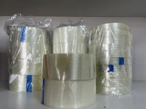 Unidirectional Single Sided Fiberglass Tape Acrylic HotMelt Adhesive Pressure Sensitive Waterproof Fiber Tape for Carton Sealing